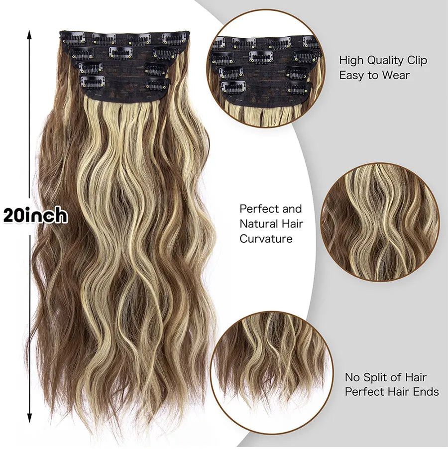 Synthetic Hair Extensions Long Wavy 4Pcs/Set Piece 11 Clip-In Hairpieces