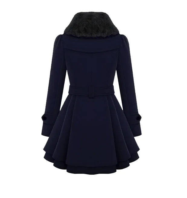 Women's Winter Slim Long Wool Sherpa Coat Trench Style
