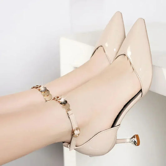 Women Fashion Sweet Pointed Toe Buckles Strap Stiletto Heels