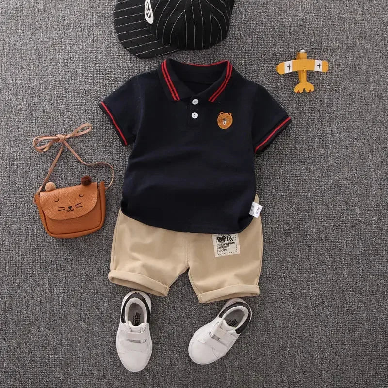 Boys T-shirt Shorts Summer Cotton with Short sleeve Suit 2PCS set