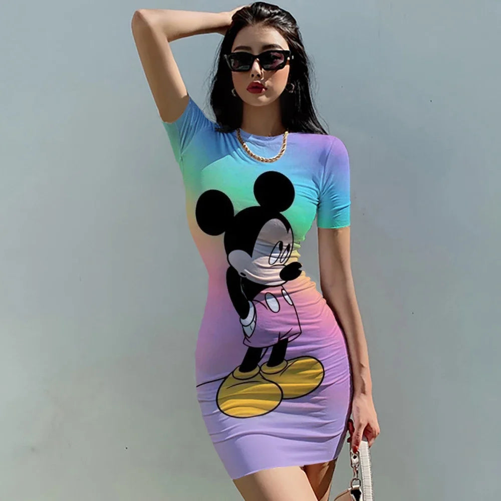 Disney Minnie Mickey Mouse bow print Elegant Pencil Dress