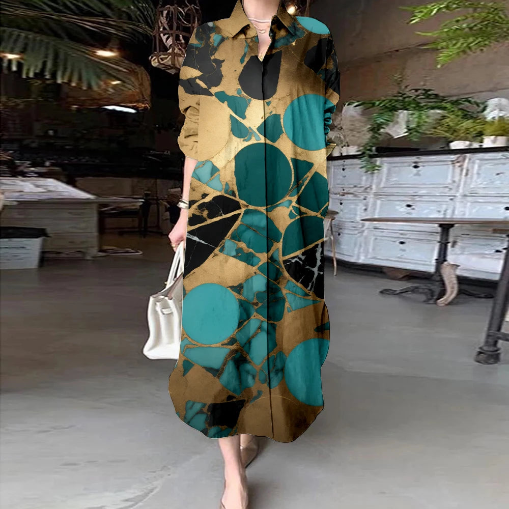 Women's Lapel A-Line Printed Dresses