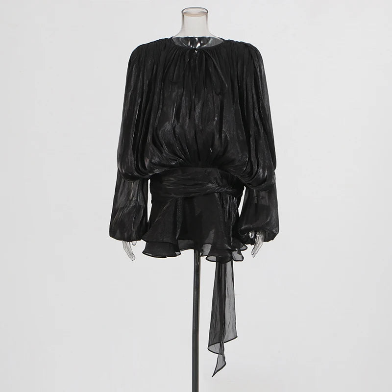 V Neck Lace Up Blouse Mini Dresses For Women