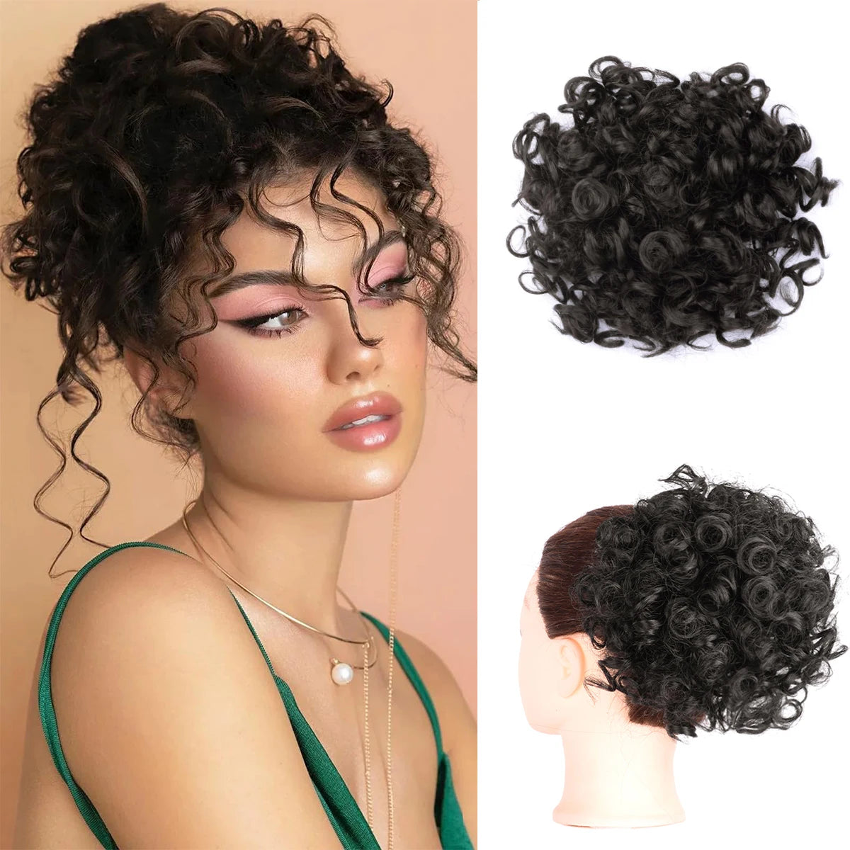 Women Messy Curly Fluffy Hair Bun Clip