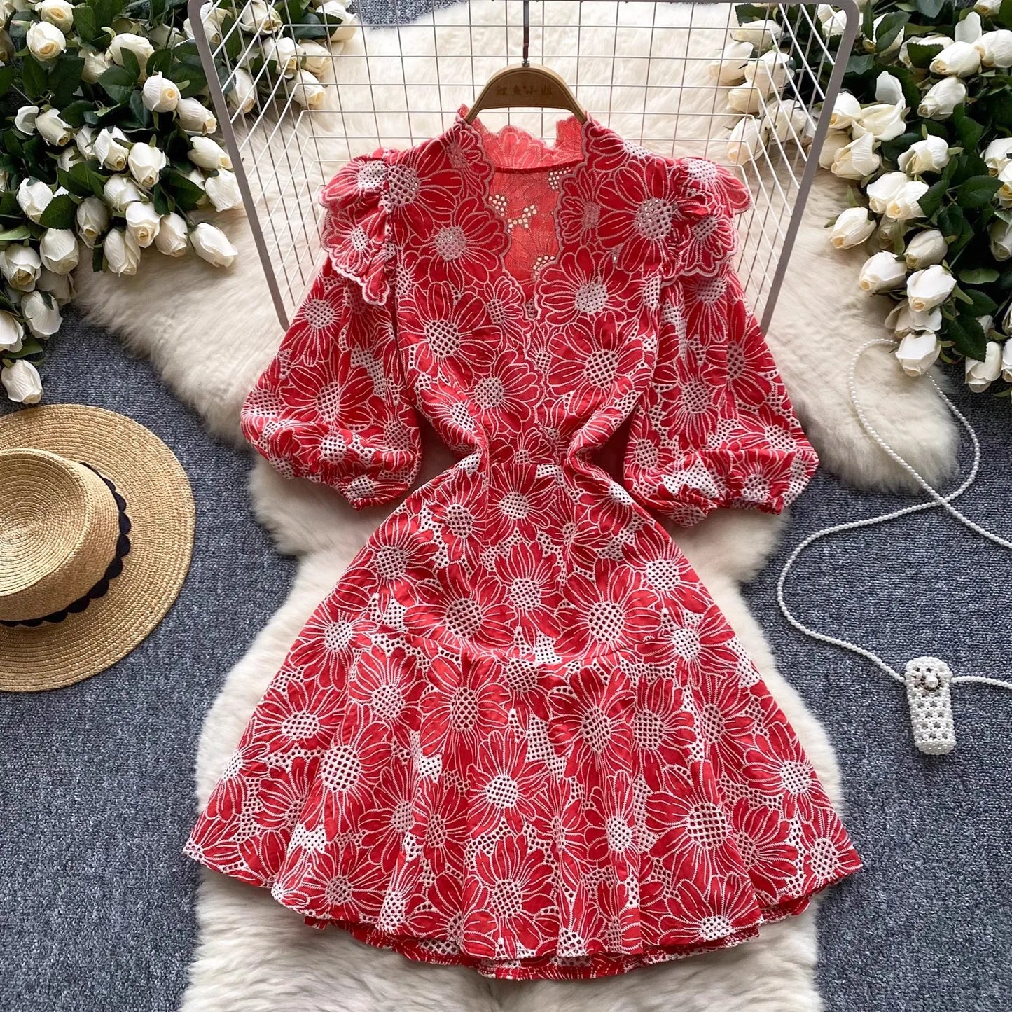 Summer Hollow Out Embroidery Cotton Dress