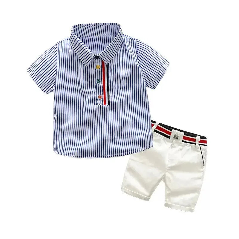 Summer Boys Clothing Set Cotton Striped Short Sleeve