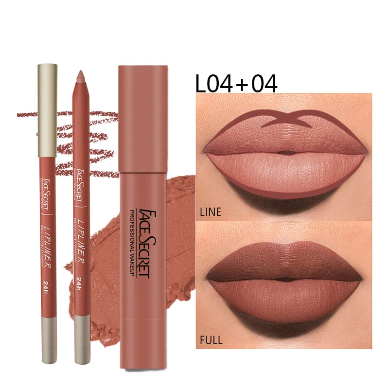 Matte Lipliner & Lipstick Set ,Waterproof