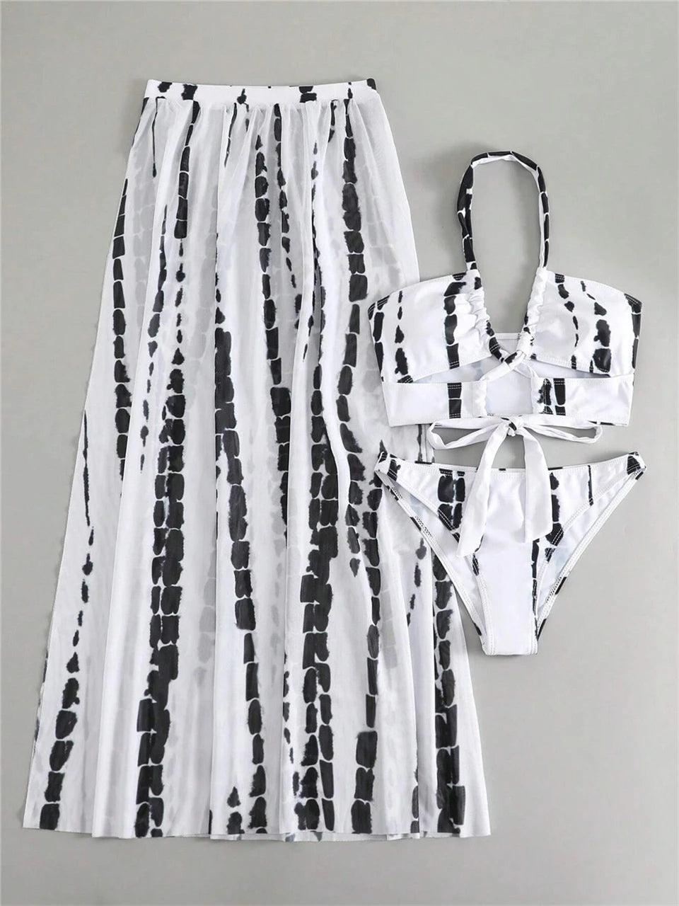 3 Pieces Tie Dye Cross Bikini Swimsuit & Cover Up Pants Swimwear Bathers