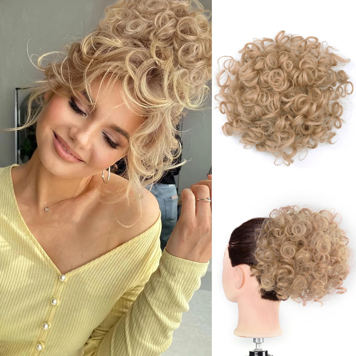 Women Messy Curly Fluffy Hair Bun Clip