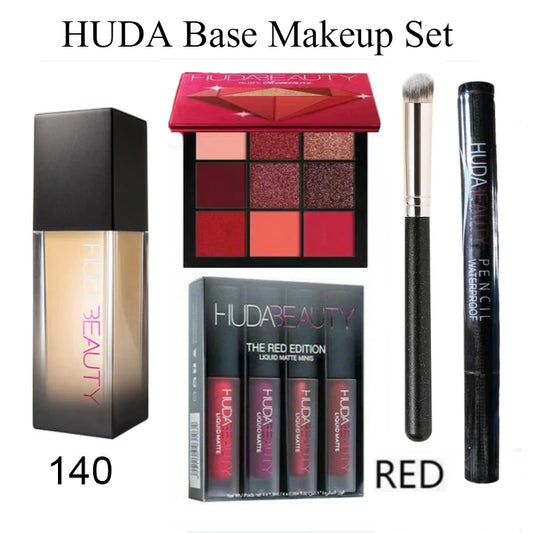 HUDA Base Makeup Set Foundation Lipsticks Eye Shadow Mascara Eye Lashes Brush