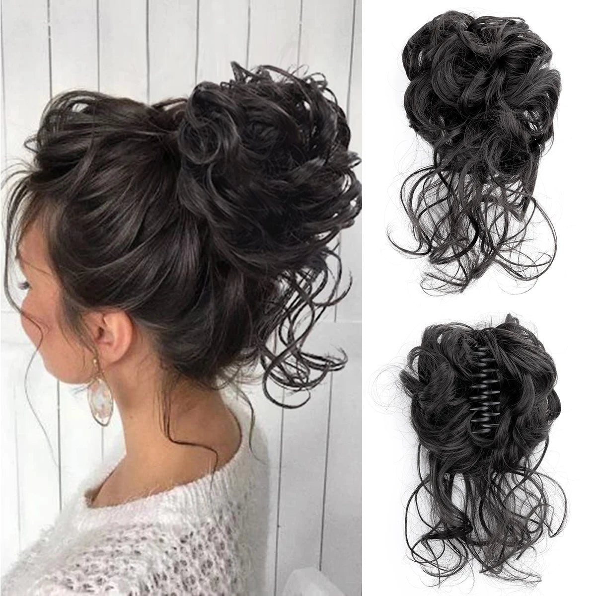 Women Messy Curly Fluffy Hair Bun Clip