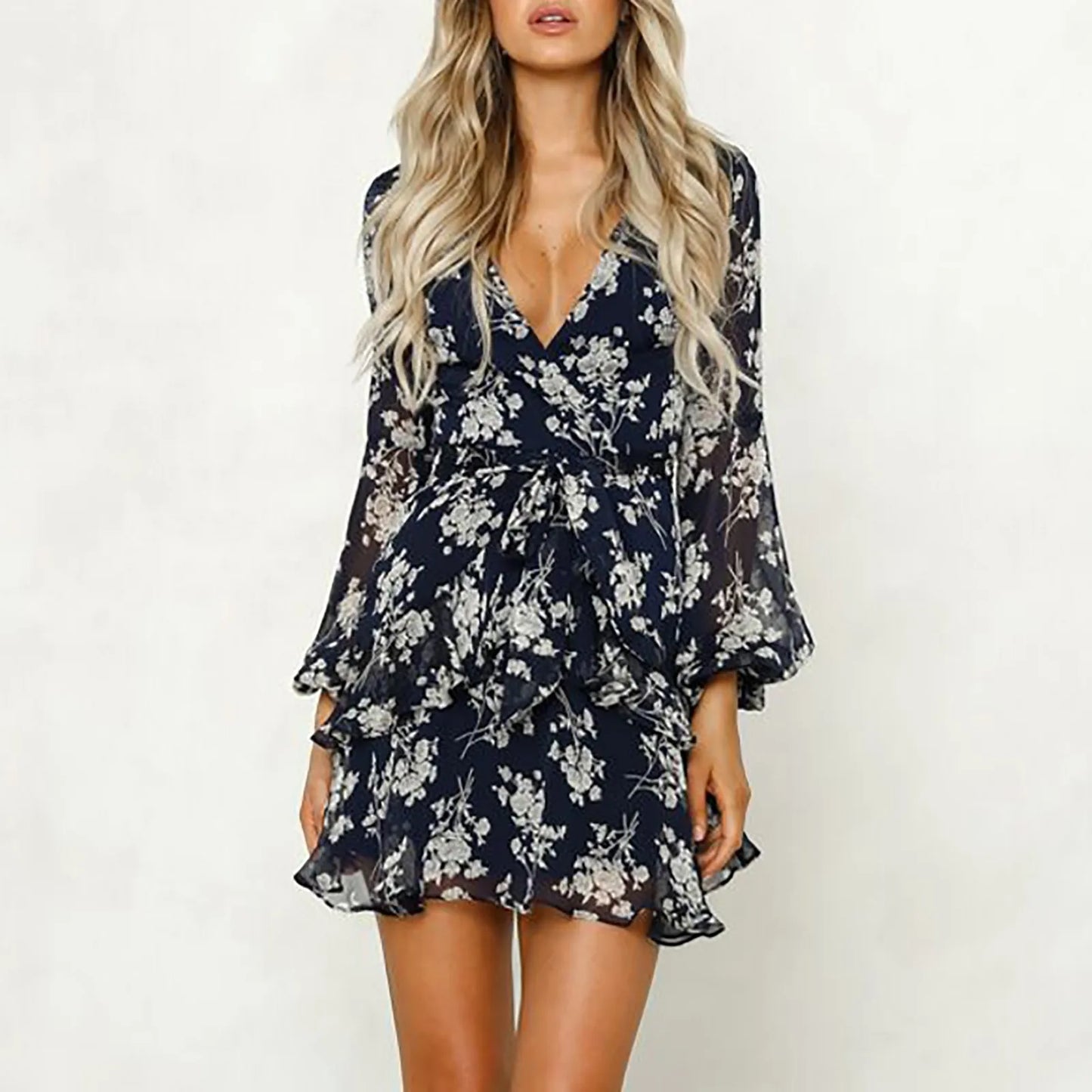 Dresses Woman Party Night Long Sleeves Bohemian Print Sheer Mesh Dress