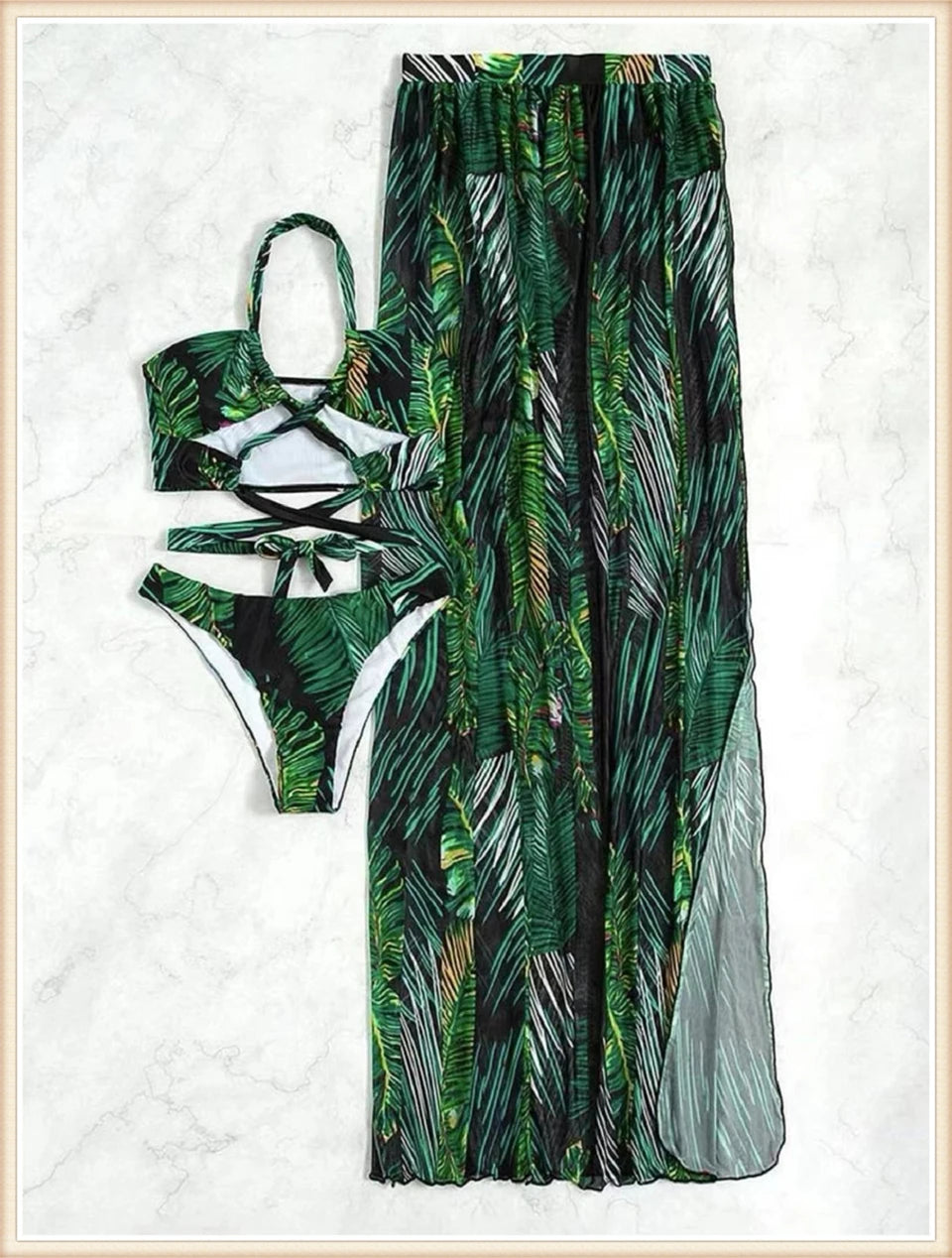 3 Pieces Tie Dye Cross Bikini Swimsuit & Cover Up Pants Swimwear Bathers