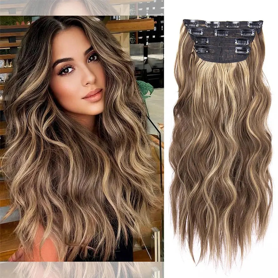 Synthetic  Hair Extensions Long Wavy 4Pcs/Set Piece 11 Clip-In Hairpieces