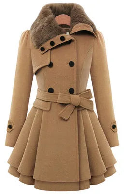 Women's Winter Slim Long Wool Sherpa Coat Trench  Style