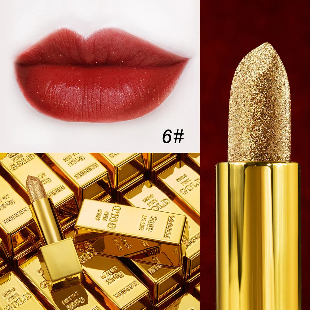 Glitter Lipstick Moisturizing Makeup Velvet Matte Gold Lipstick Waterproof