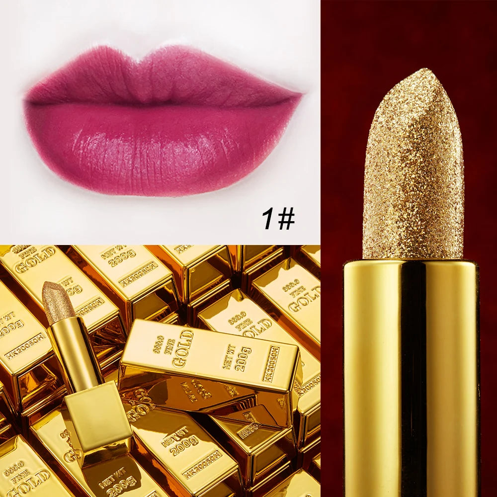 Glitter Lipstick Moisturizing Makeup Velvet Matte Gold Lipstick Waterproof