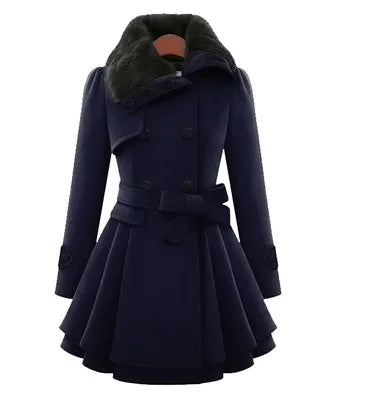 Women's Winter Slim Long Wool Sherpa Coat Trench  Style