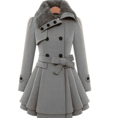 Women's Winter Slim Long Wool Sherpa Coat Trench  Style