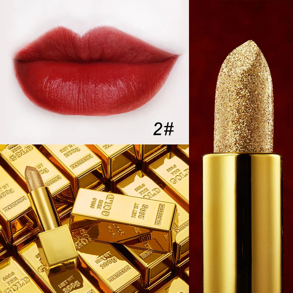 Glitter Lipstick Moisturizing Makeup Velvet Matte Gold Lipstick Waterproof