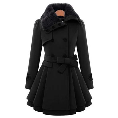 Women's Winter Slim Long Wool Sherpa Coat Trench  Style