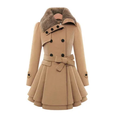 Women's Winter Slim Long Wool Sherpa Coat Trench  Style