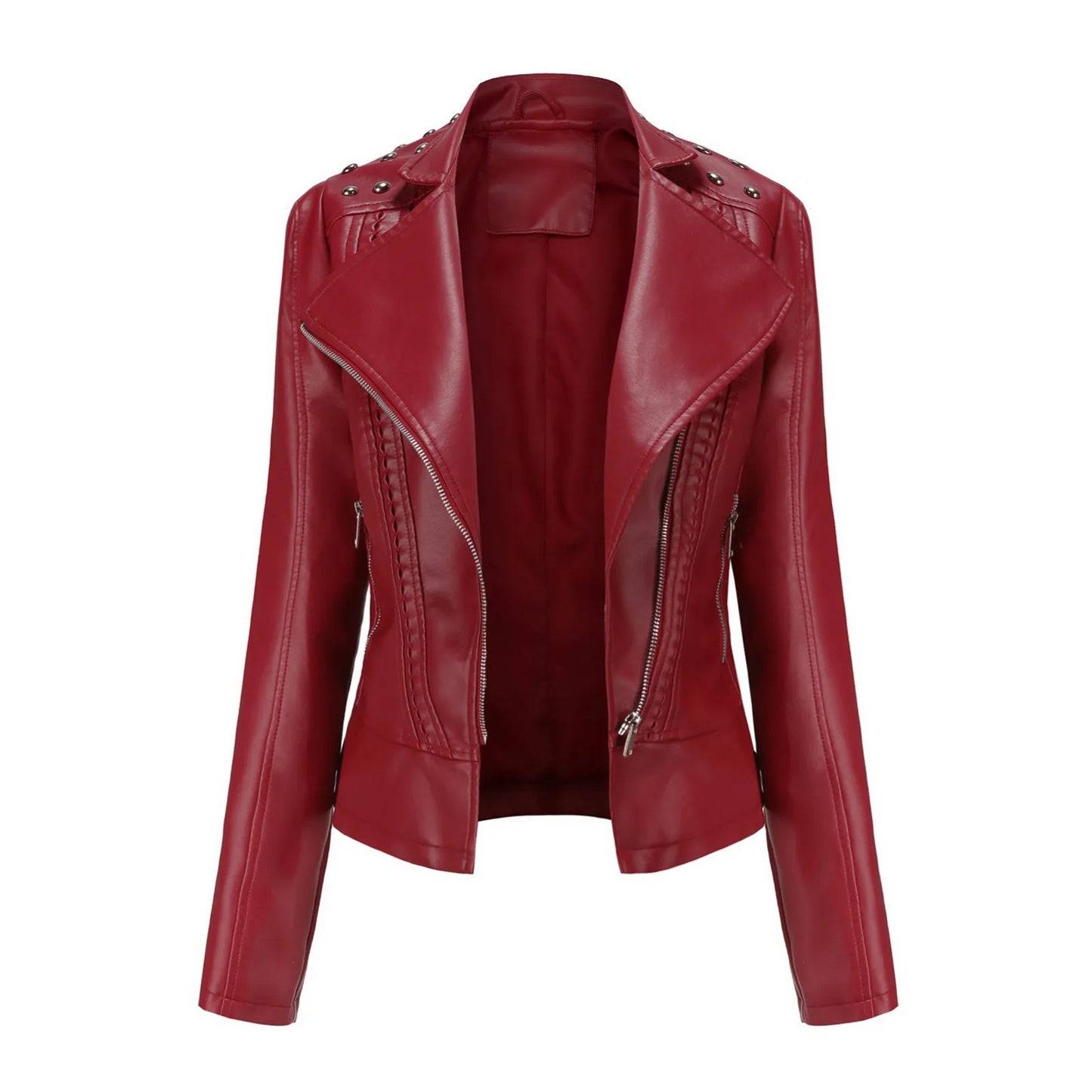 Faux Motorcycle Coat Short Leather Slim-Fit Jackets