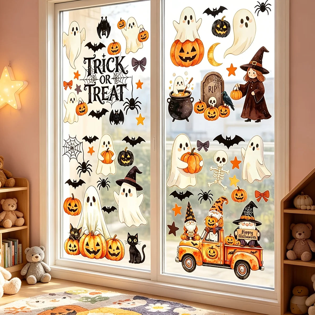 6 Sheets of Large Ghost and Pumpkin Window Clings