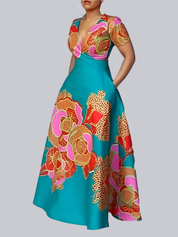 Floral Printed Elegant Evening Dress