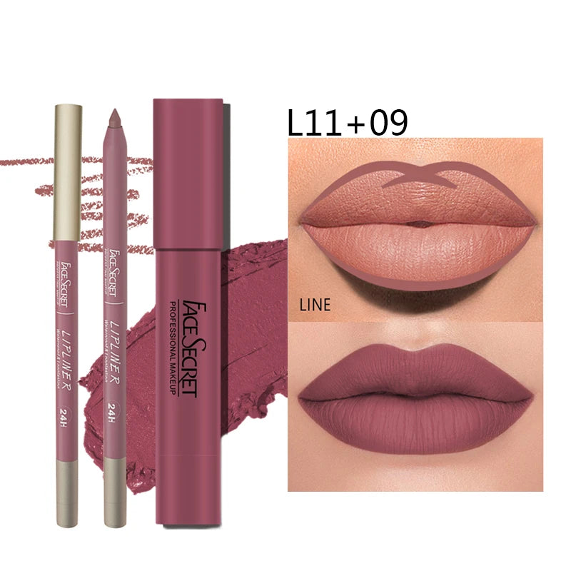 Matte Lipliner & Lipstick Set ,Waterproof