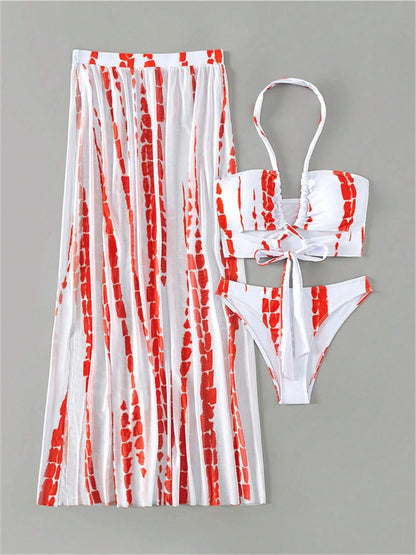 3 Pieces Tie Dye Cross Bikini Swimsuit & Cover Up Pants Swimwear Bathers