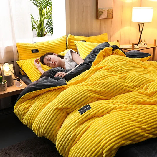 Thick Solid Color Velvet Duvet Cover Winter Warmth Bedding Set