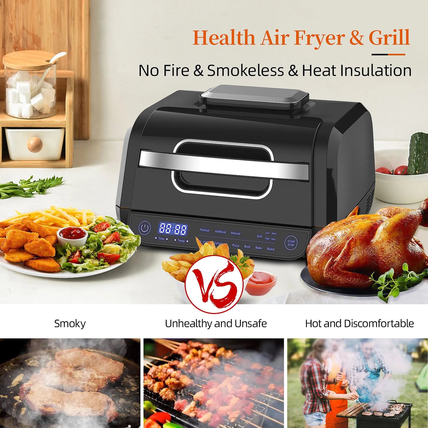 8 in 1 6L Capacity Touch Control Electric Hot Air Fryer Grill