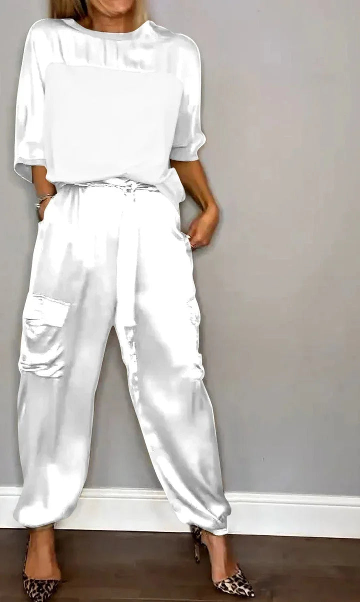Satin Two Piece Set New O Neck Long Sleeve