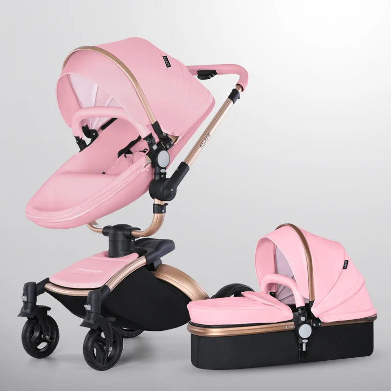 Baby Stroller 3 In 1 Pu leather baby Carriage with Car Seat travel foldable