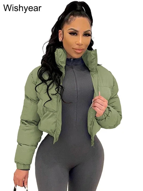 Winter Warm Jacket Women Clothing Gray Zipper Short Puffer