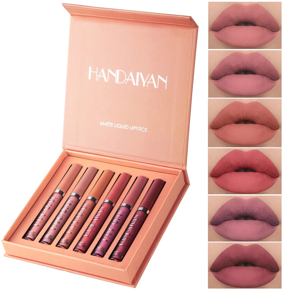 Set of 6 NonStick Cup Liquid lipstick , Long-Lasting Lip Gloss Gift Box