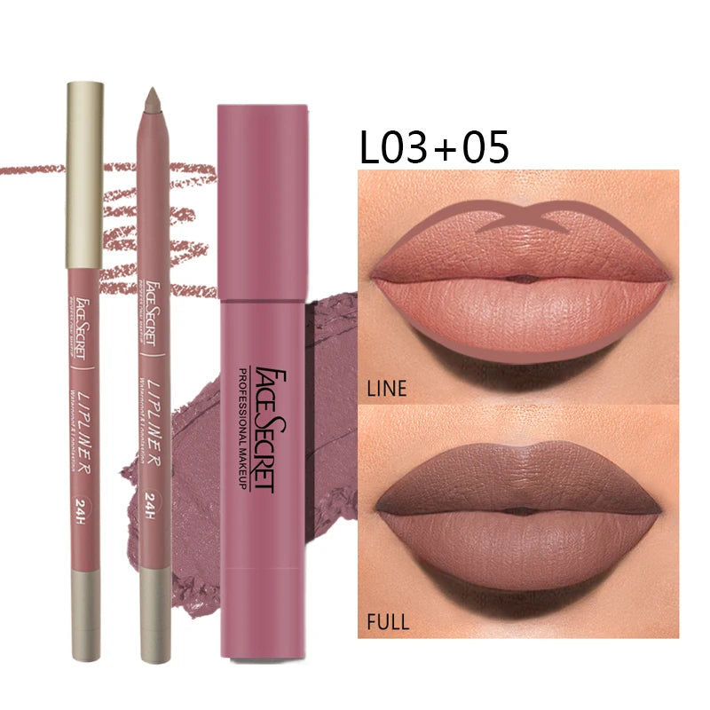 Matte Lipliner & Lipstick Set ,Waterproof