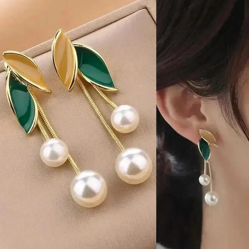 925 Silver Needle Korean Fashion Pearl Tassel Earrings