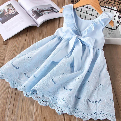Children'S Summer Cotton Embroidered Hollow Dress
