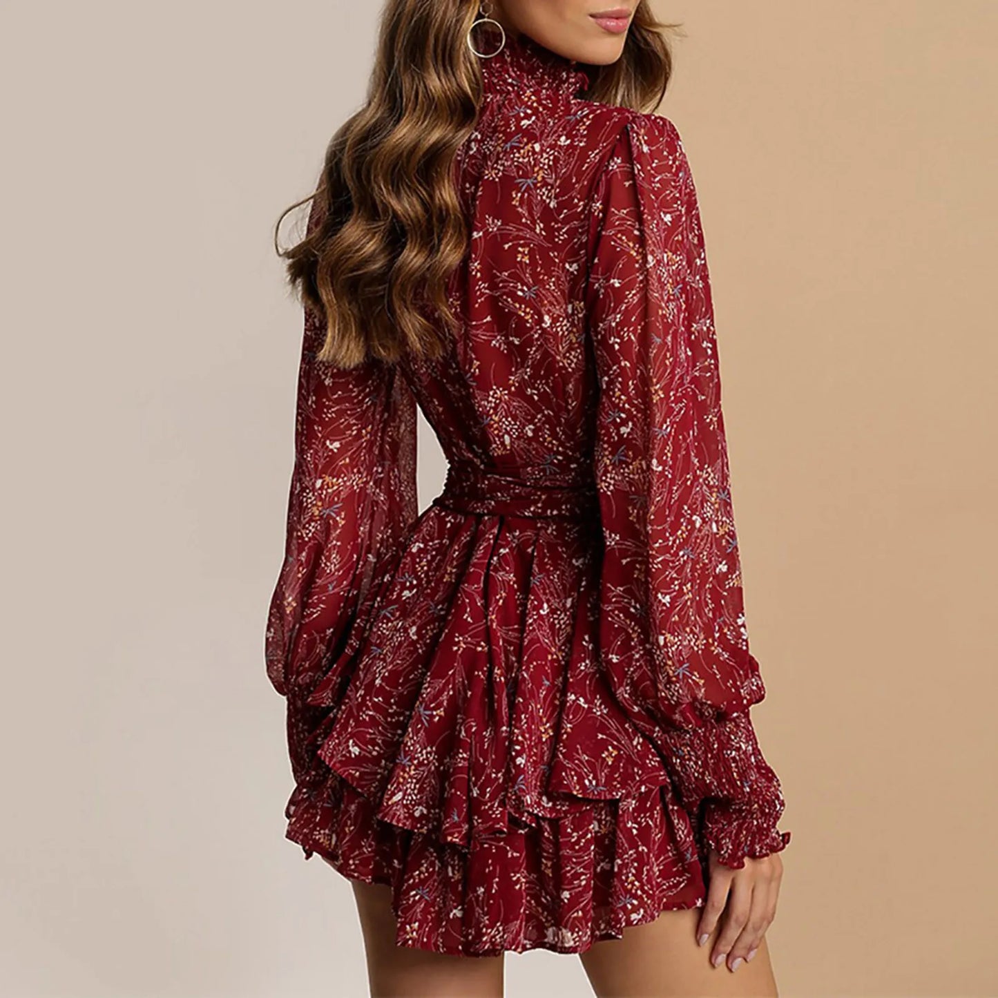 Women Casual Sexy Temperament Slim Floral Leaf Dress