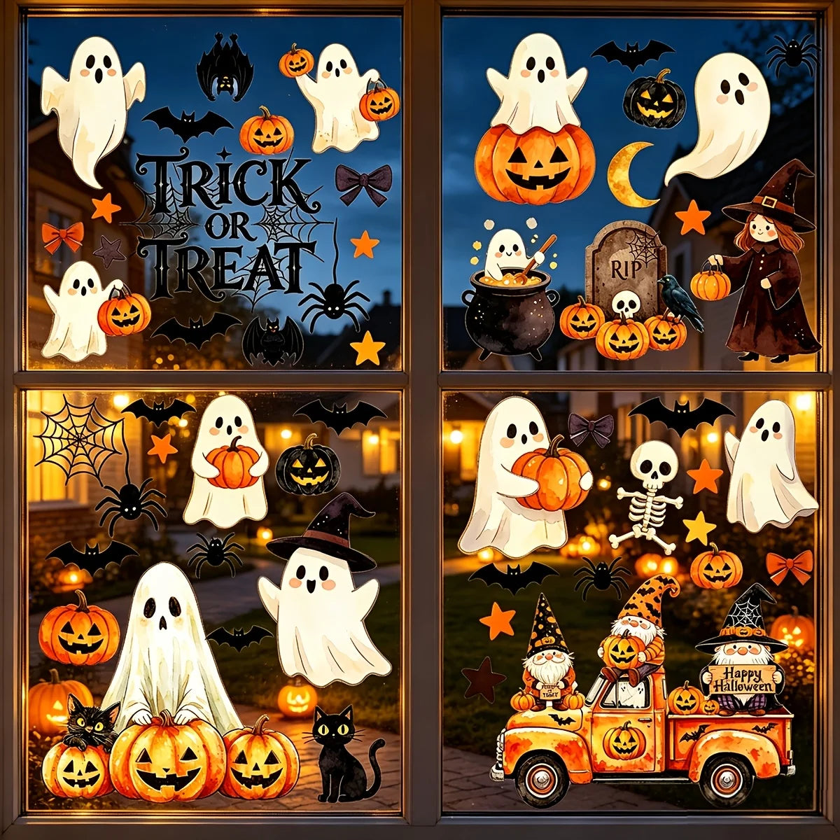 6 Sheets of Large Ghost and Pumpkin Window Clings