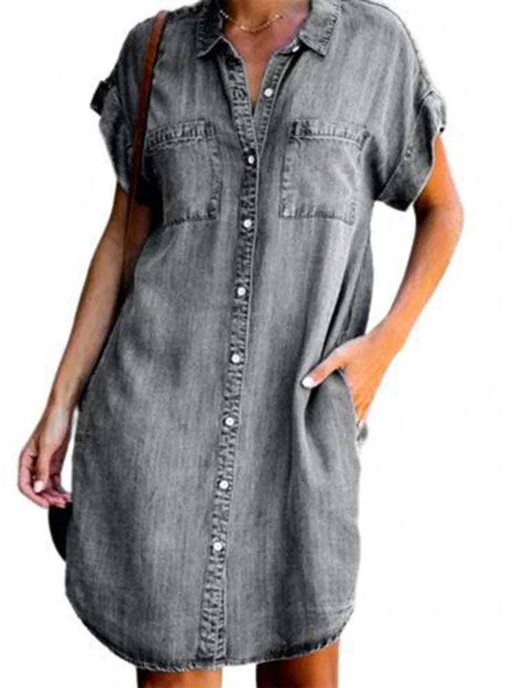 Denim Shirt Dress Women's Casual Loose Pocket