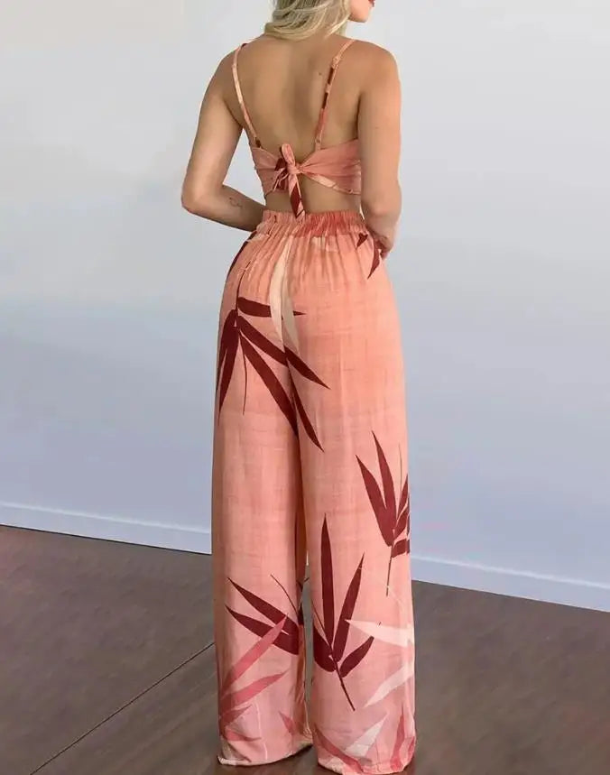 Summer Women's Suit Sexy Sleeveless Backless  2 Piece Sets