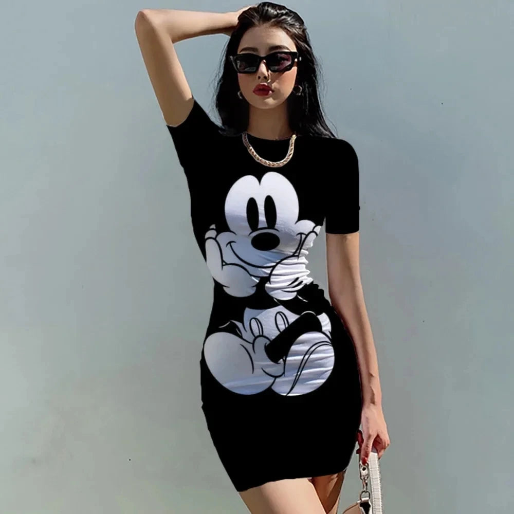 Disney Minnie Mickey Mouse bow print Elegant Pencil Dress