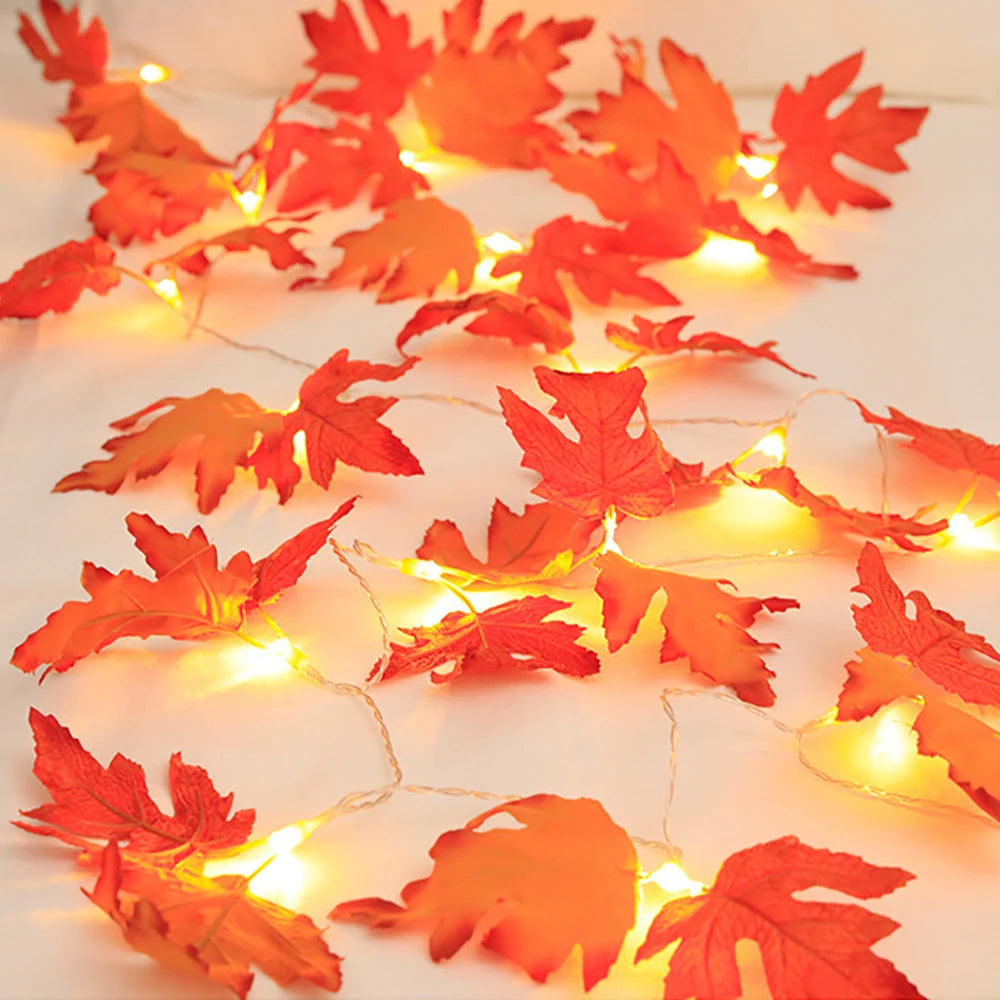 Halloween LED Lights String Artificial Maple Leaf Lantern for Home Decorations
