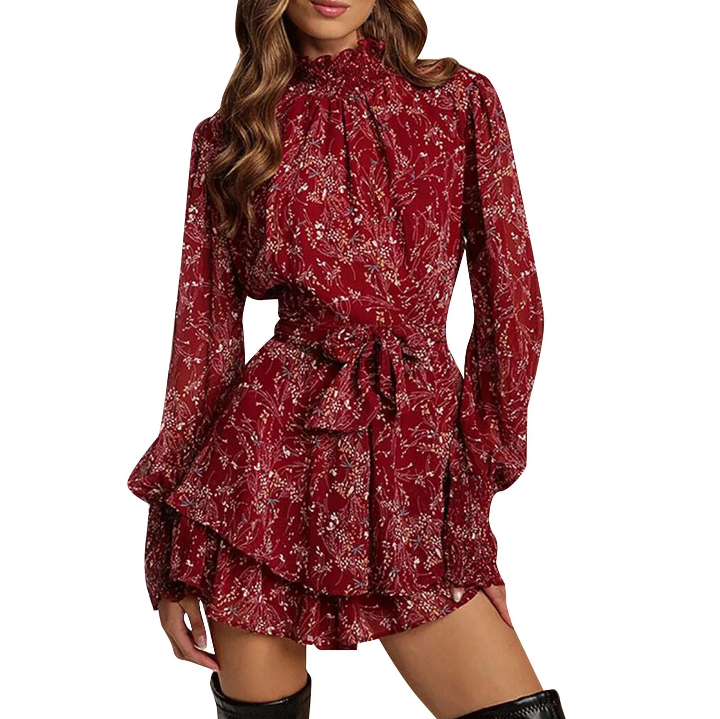 Women Casual Sexy Temperament Slim Floral Leaf Dress