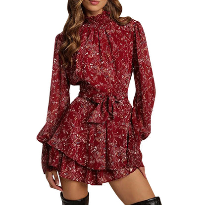 Women Casual Sexy Temperament Slim Floral Leaf Dress