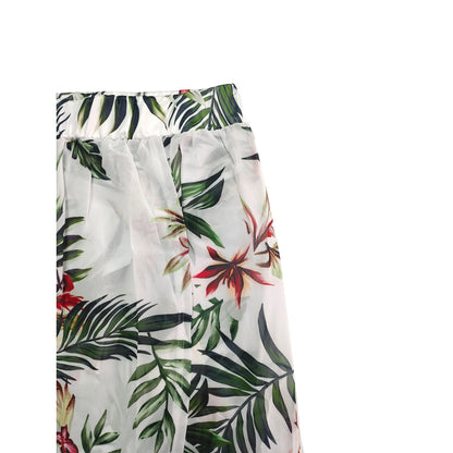 Women floral print V-neck two-piece top and split beach dress