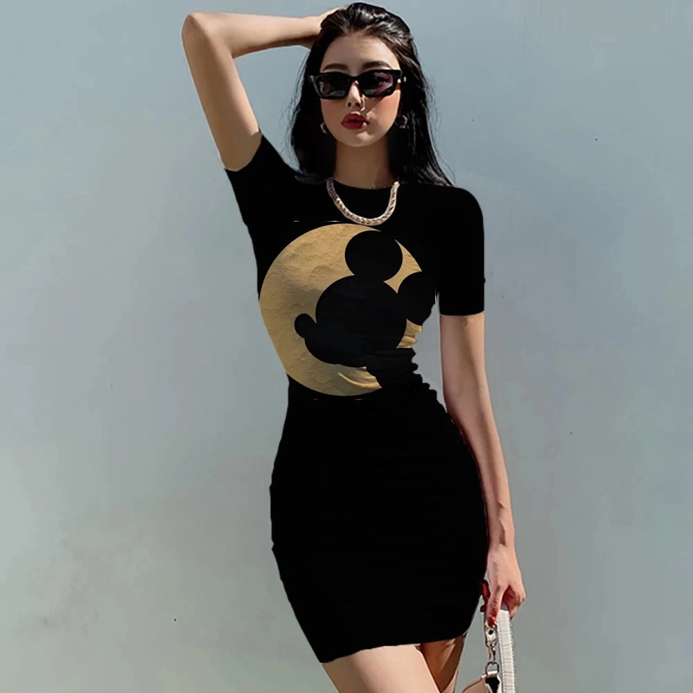 Disney Minnie Mickey Mouse bow print Elegant Pencil Dress